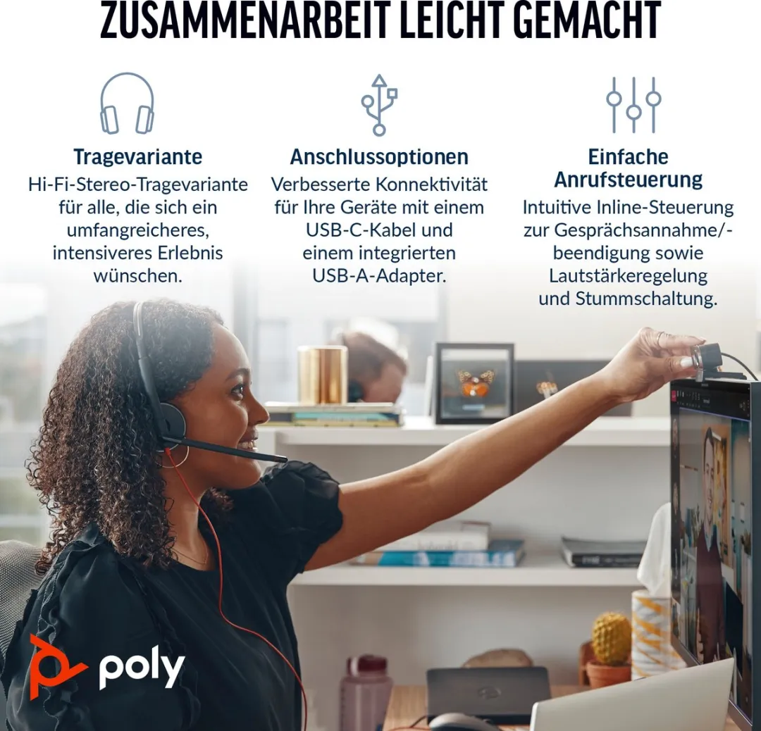 HP Poly Blackwire 3220 Headset - Zwart - afbeelding 6 van 6