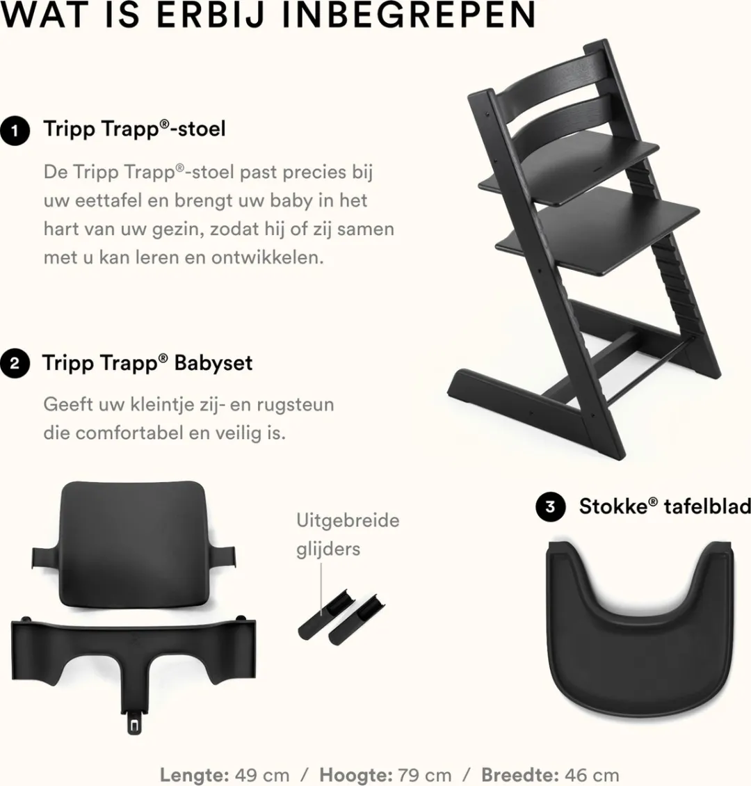 Stokke Tripp Trapp Eiken Stoel & Babyset 2 - Zwart