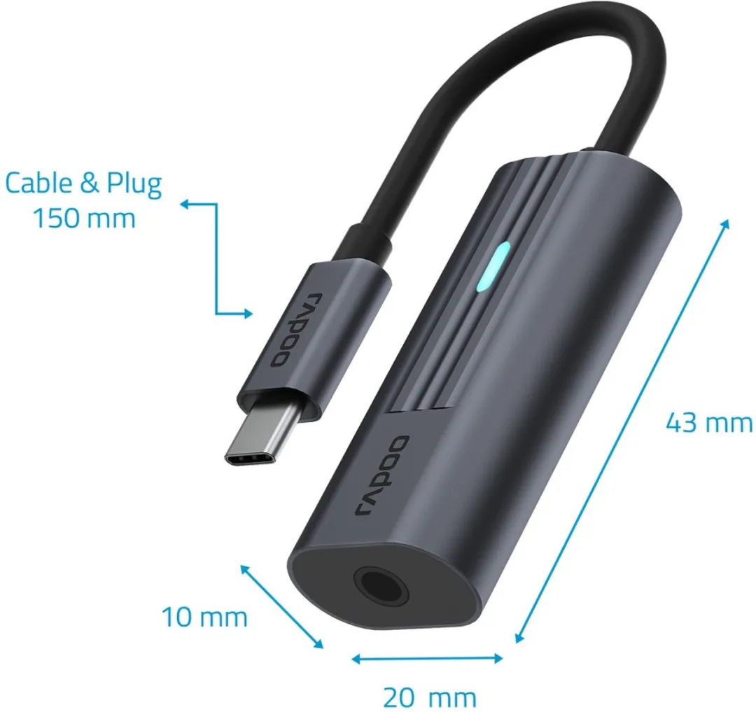 Rapoo UCA-1002 USB-C naar 3,5mm Audio Adapter - Donker Grijs - afbeelding 4 van 6