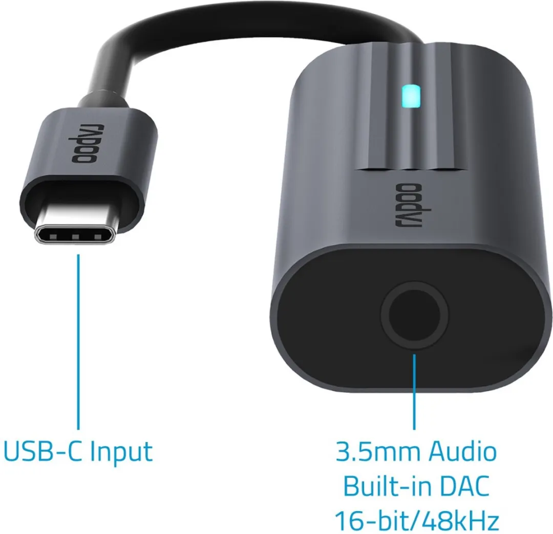 Rapoo UCA-1002 USB-C naar 3,5mm Audio Adapter - Donker Grijs - afbeelding 5 van 6
