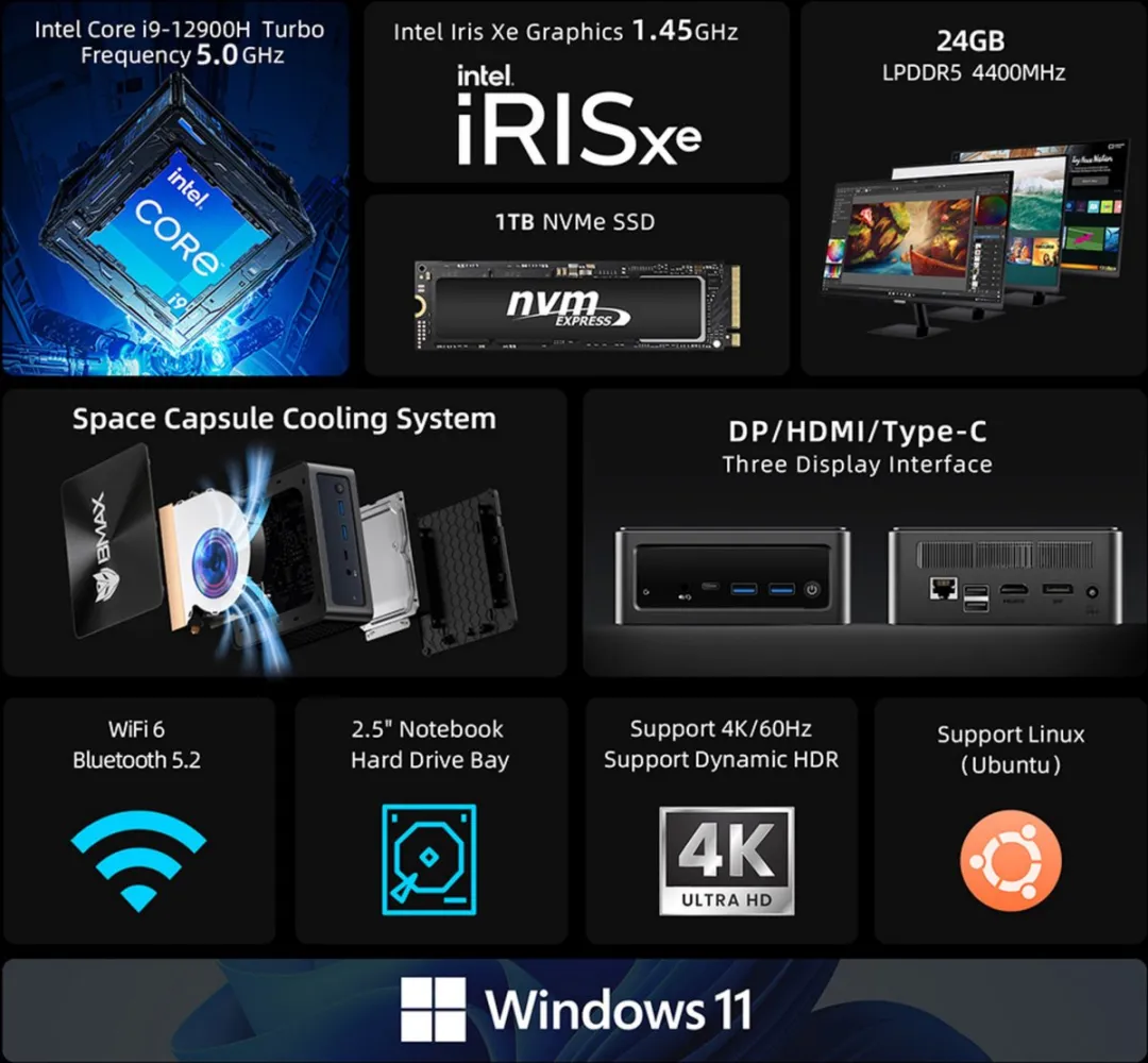 BMAX B9 Power Mini PC - i9-12900HK 24GB 1TB Windows 11 Pro