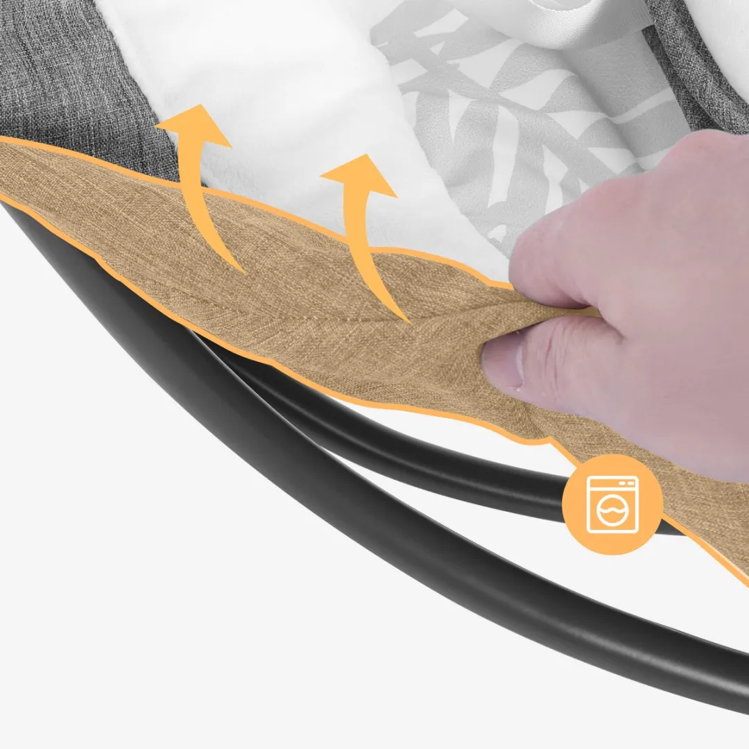 Tulano Astrid 35 Elektrische Babywipstoel met Muziek, Bluetooth, Timer, Bewegingssensor en Afstandsbediening – Inclusief Kussen, Speeltjes, Kap en Klamboe – Grijs/Wit