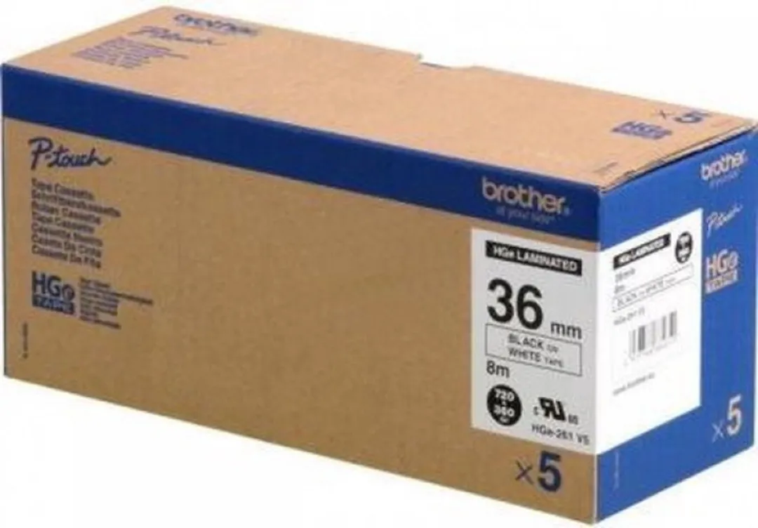 Brother HG-261 HGE261V5 Labeltape - 36mm - 5 Stuks - Zwart op wit