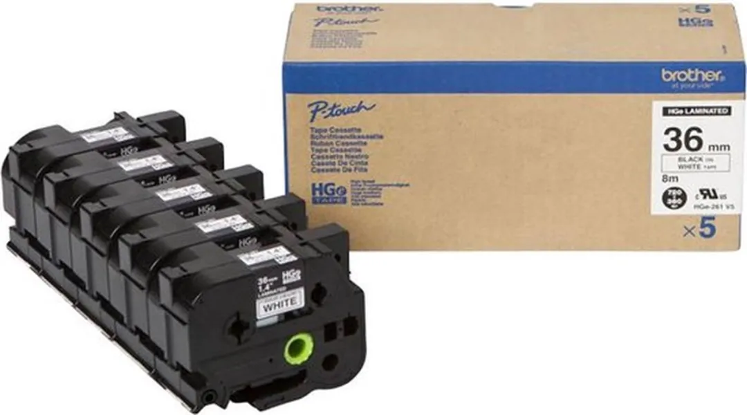 Brother HG-261 HGE261V5 Labeltape - 36mm - 5 Stuks - Zwart op wit
