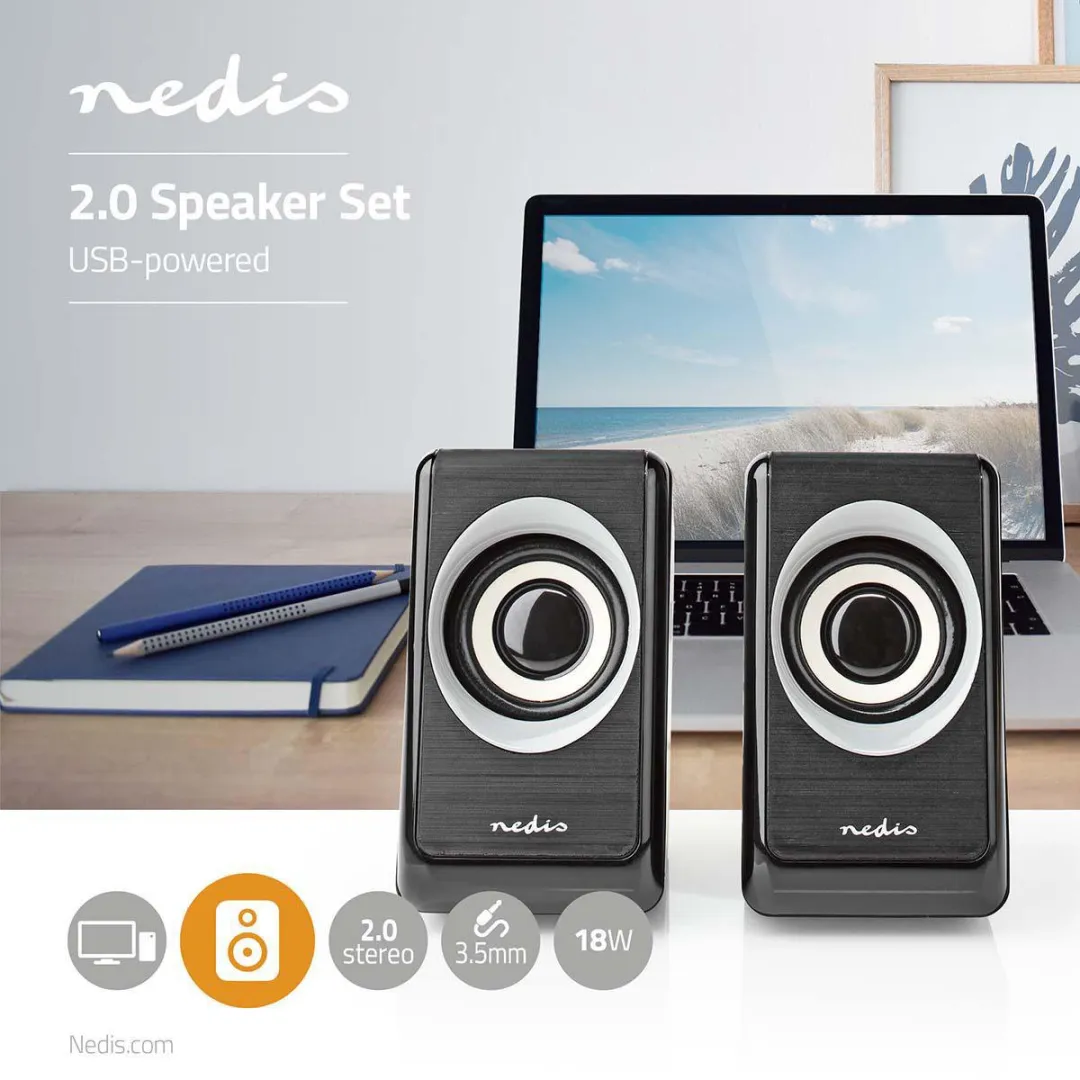 Nedis CSPR20020BK PC-Speakers 2.0 - 6W - Zwart