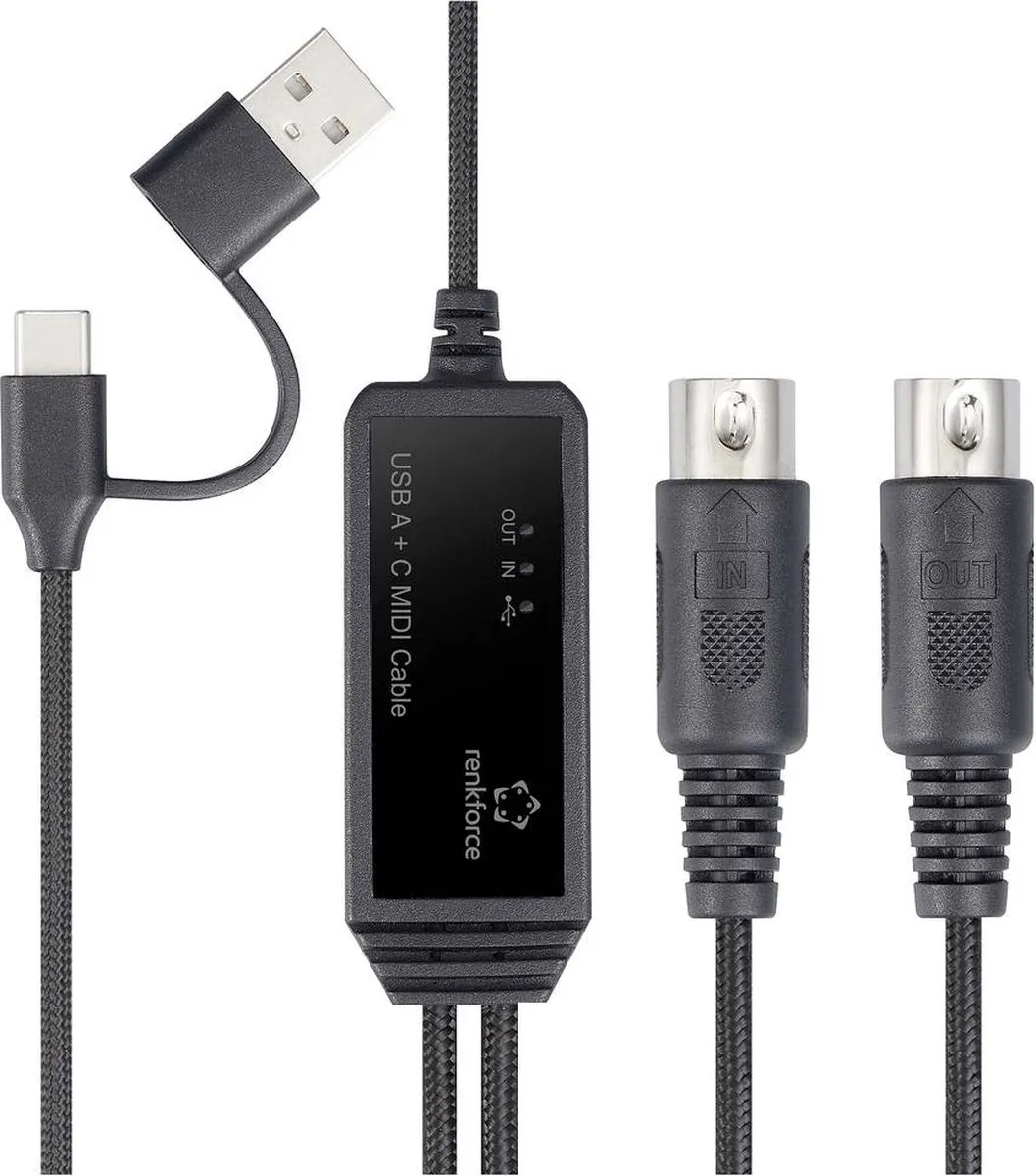 Renkforce RF-6439636 USB MIDI Adapter - 2m Zwart
