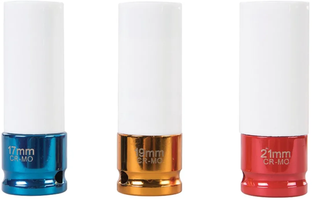 Silverline Slagmoerdoppenset 17/19/21mm - 3-delig - Rood/Geel/Blauw - afbeelding 6 van 6