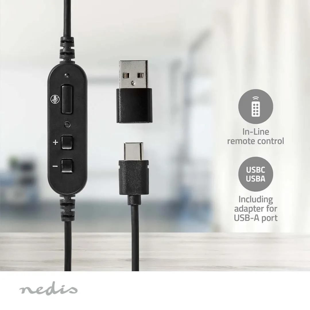 Nedis PC-Headset CHSTU210BK - Over-Ear Stereo - USB Type-A/C - Zwart - afbeelding 6 van 6