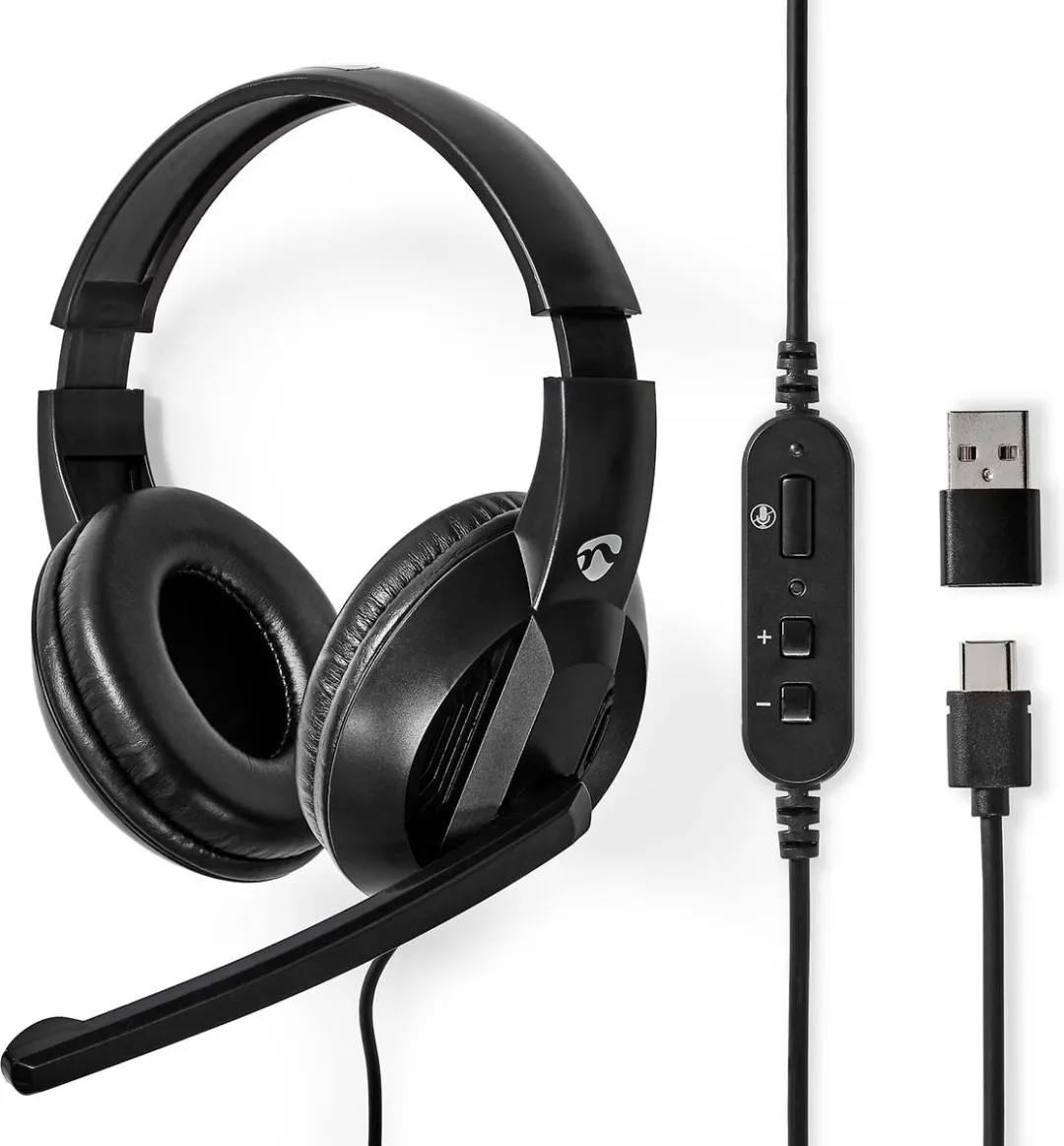 Nedis PC-Headset CHSTU210BK - Over-Ear Stereo - USB Type-A/C - Zwart