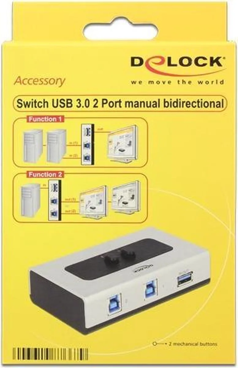 Delock USB Schakelaar 2x USB-B naar 1x USB-A - USB 3.0 - Zwart/Grijs