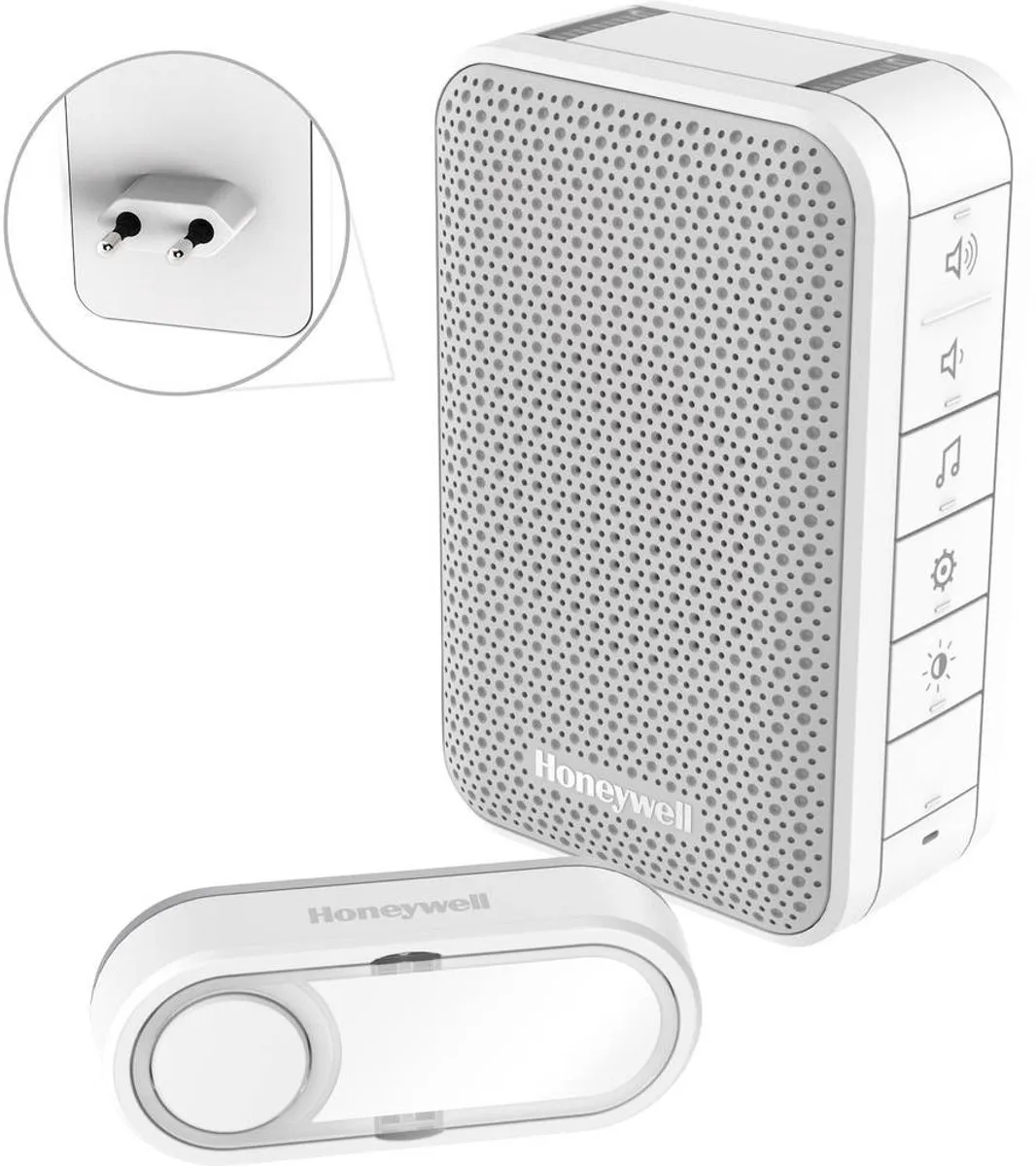 Honeywell Draadloze Bel Plug 150M - 6 Melodieën 84dB Wit
