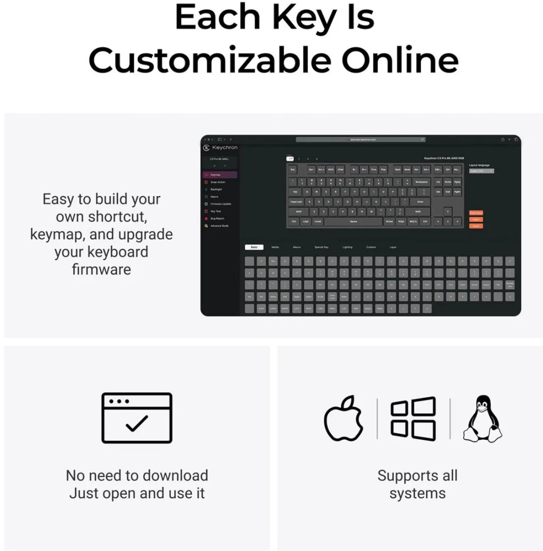 Keychron C3 Pro C3PX-H1 Toetsenbord - Red Switch - 8K - Zwart