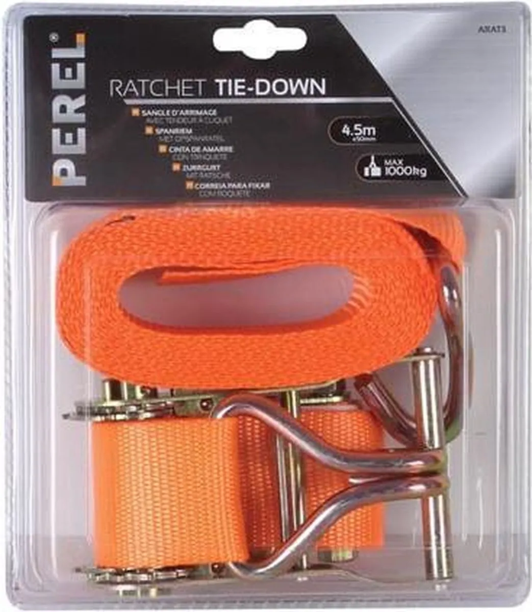 Perel Spanband met ratel en J-haken 1000kg - 4.5m x 50mm - Oranje