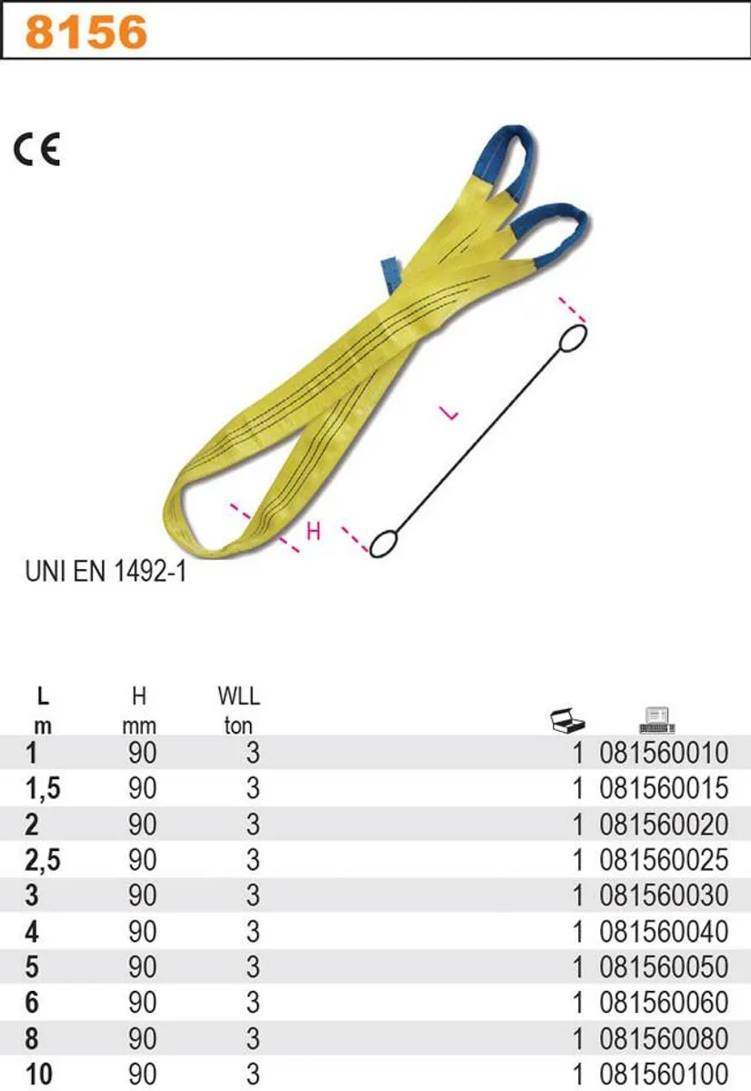 Beta 8156/1 Hijsband 3000 kg - 1m - Geel