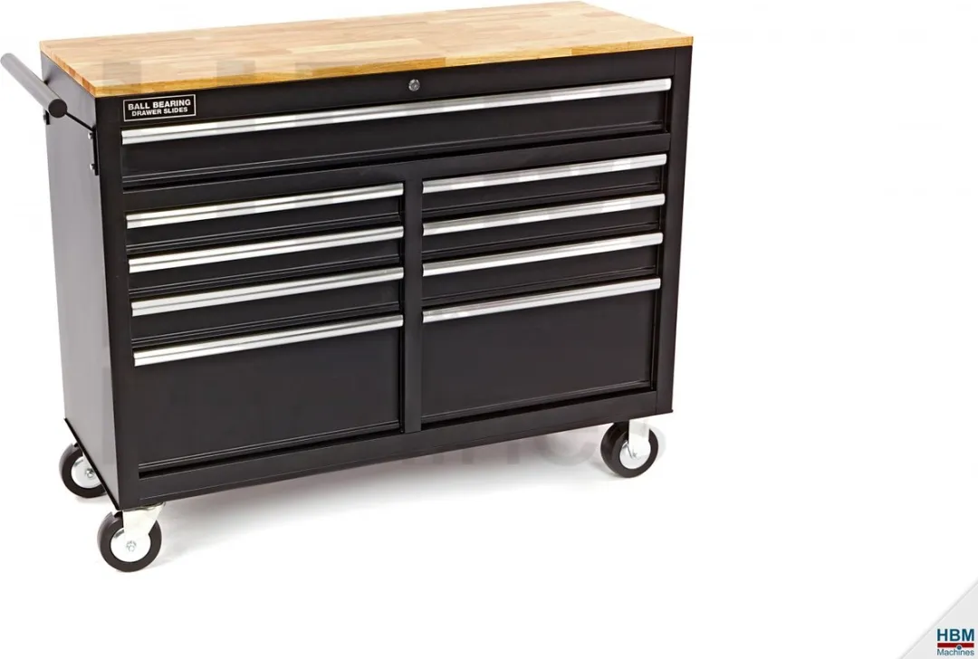 HBM Verrijdbare Gereedschapswagen 112cm - 9 Lades - Houten Werkblad