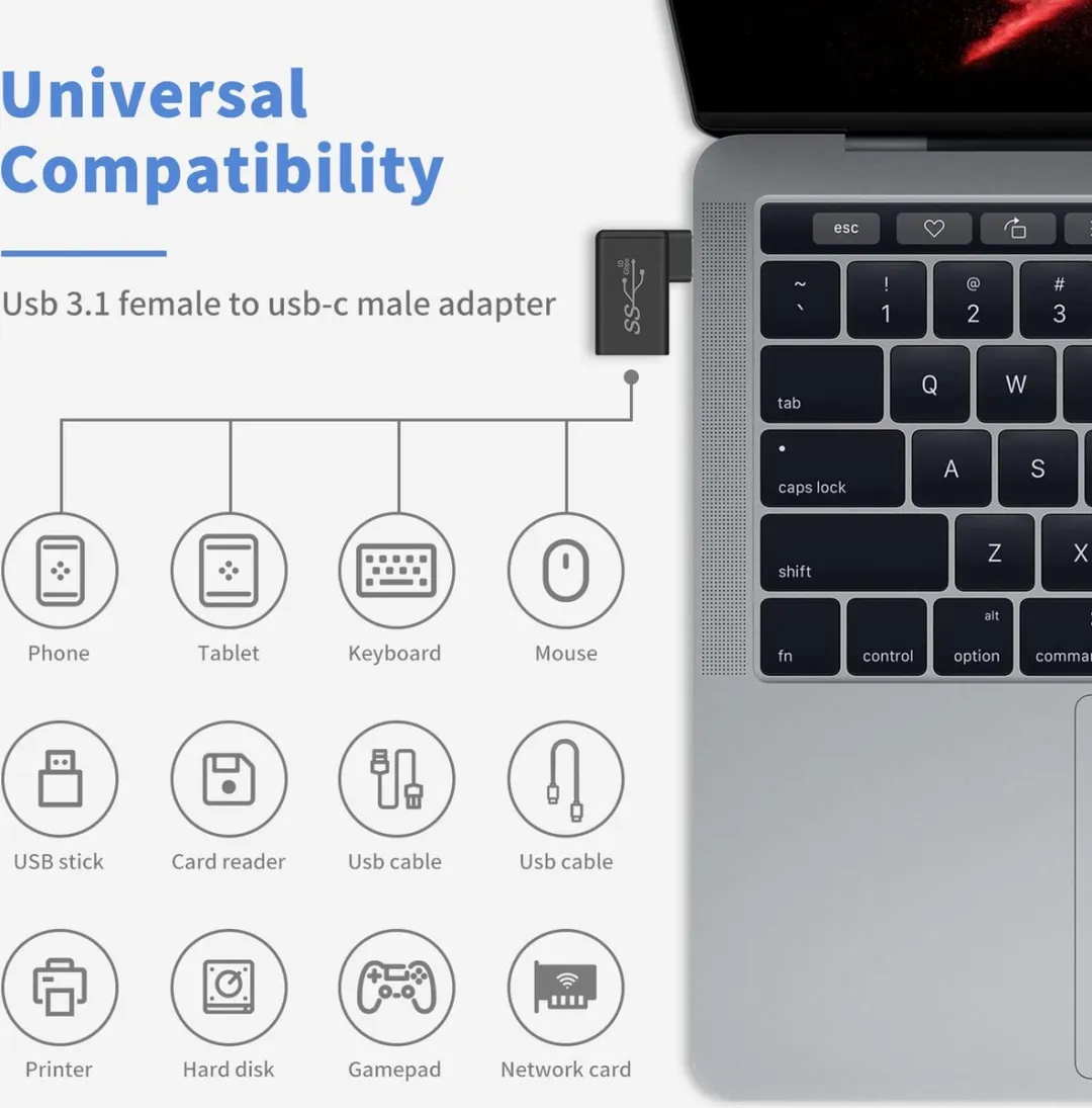 NÖRDIC OTG-C14 USB-A 3.1 naar USB-C Adapter - 5Gbps - Zwart
