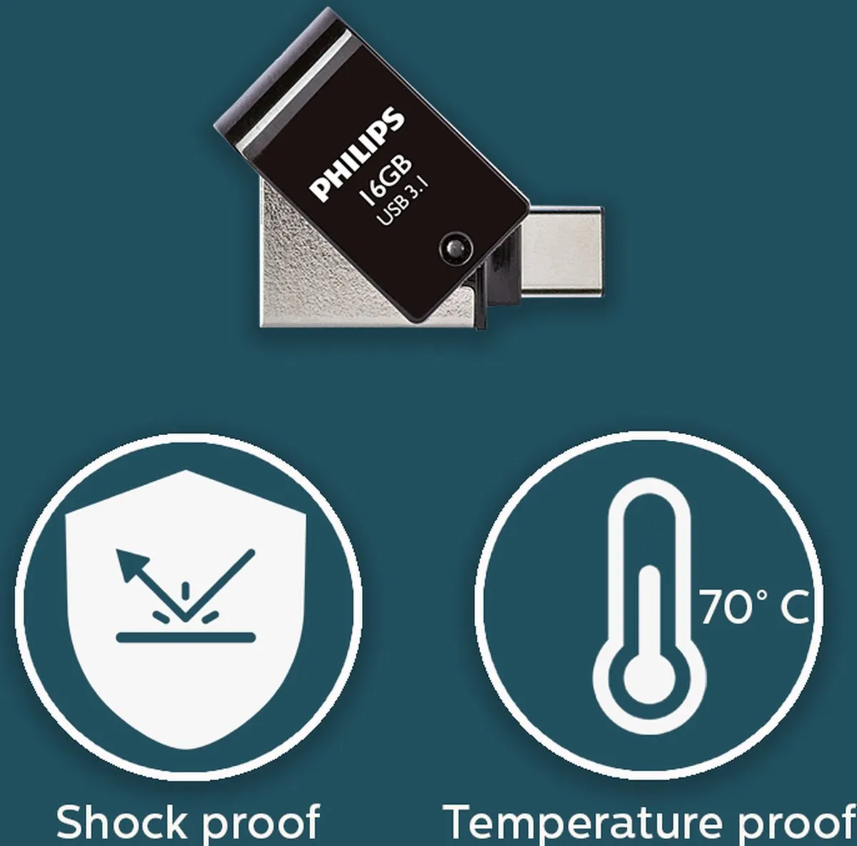 Philips 2-in-1 USB Stick 3.1/USB-C FM16DC152B - 16GB - 4 Stuks - Zwart