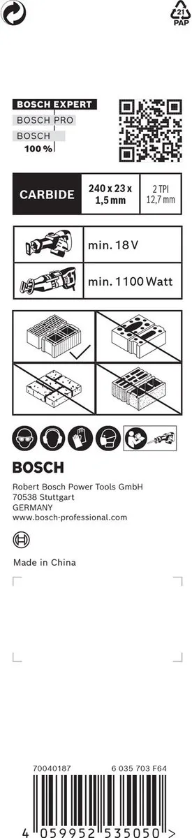 Bosch Professional Expert Holle Baksteen S 1543 TCT Reciprozaagblad - 3 Stuks