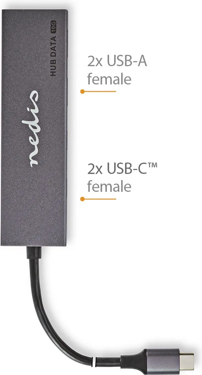 Nedis UHUBU3450AT USB-C Hub 4-Poorts - 10 Gbps - Antraciet