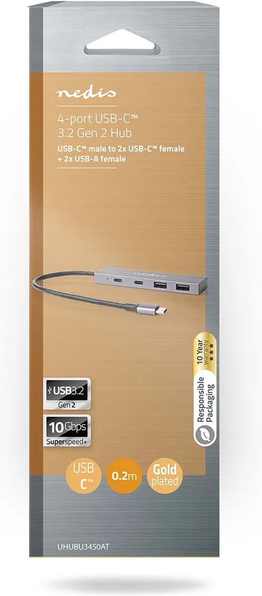 Nedis UHUBU3450AT USB-C Hub 4-Poorts - 10 Gbps - Antraciet