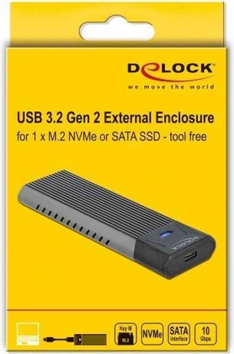 Delock 42638 Externe M.2 SSD Behuizing - USB-C - Toolvrij - Zwart/Grijs