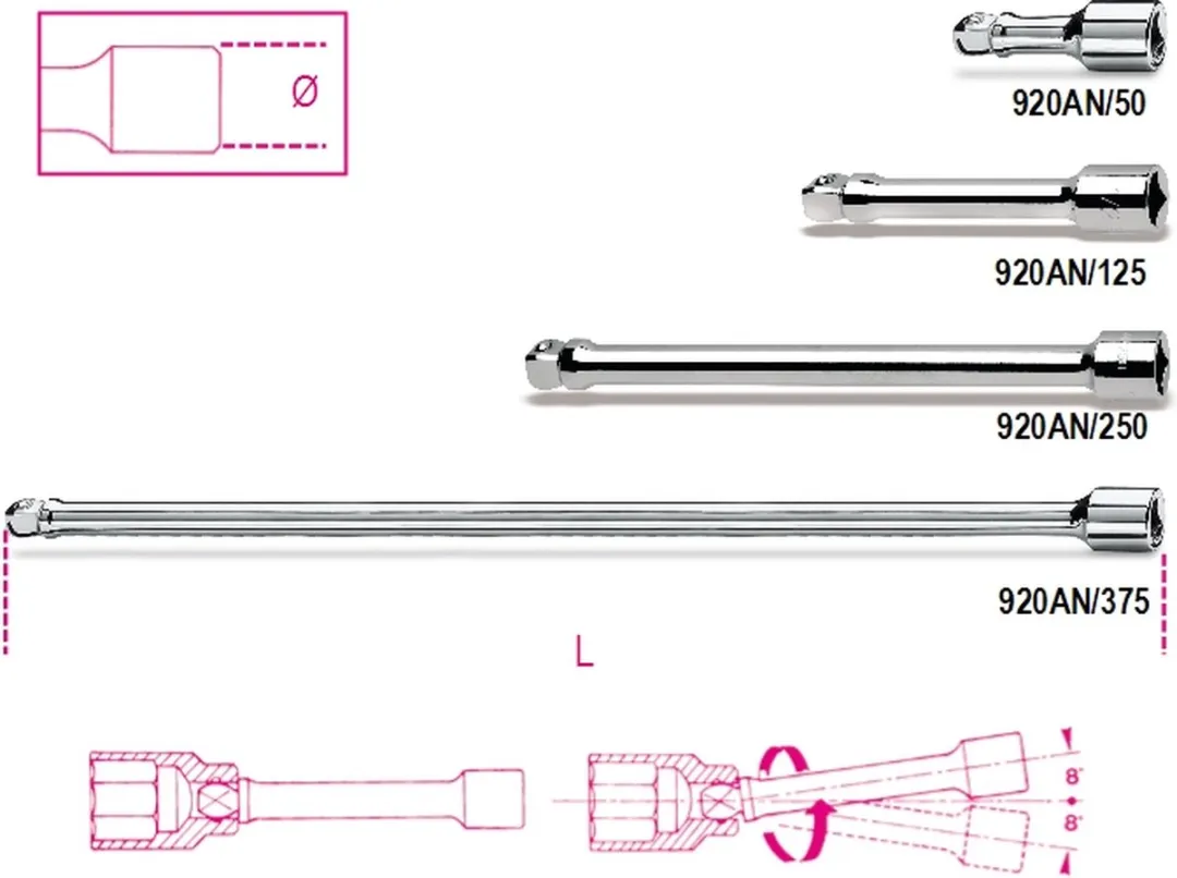 Beta Verlengkabel 375mm 1/2" Kogelgewricht 920AN/375