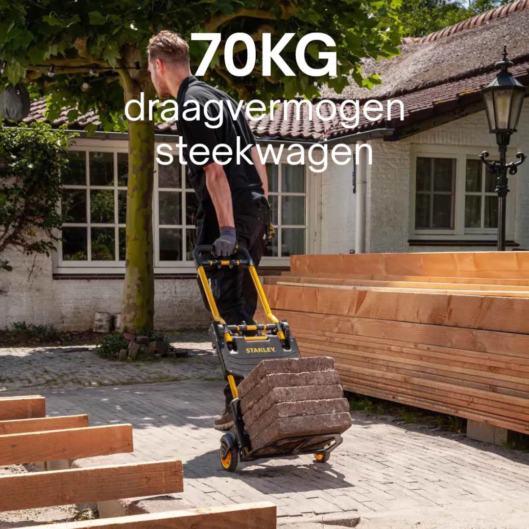 Stanley SXWTD-FT585 2-in-1 Steekwagen en Plateauwagen - Steekkar max. 70KG - Platformwagen max. 137KG - Transportwagen Inklapbaar - Transportwagen met Stevige Wielen - Kunststof/ Staal