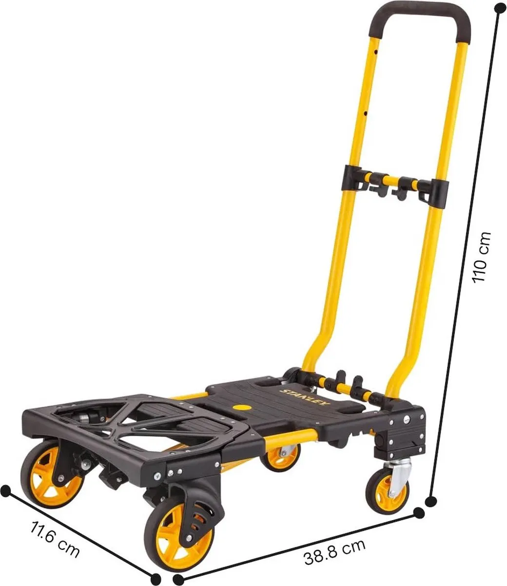 Stanley SXWTD-FT585 2-in-1 Steekwagen en Plateauwagen - Steekkar max. 70KG - Platformwagen max. 137KG - Transportwagen Inklapbaar - Transportwagen met Stevige Wielen - Kunststof/ Staal
