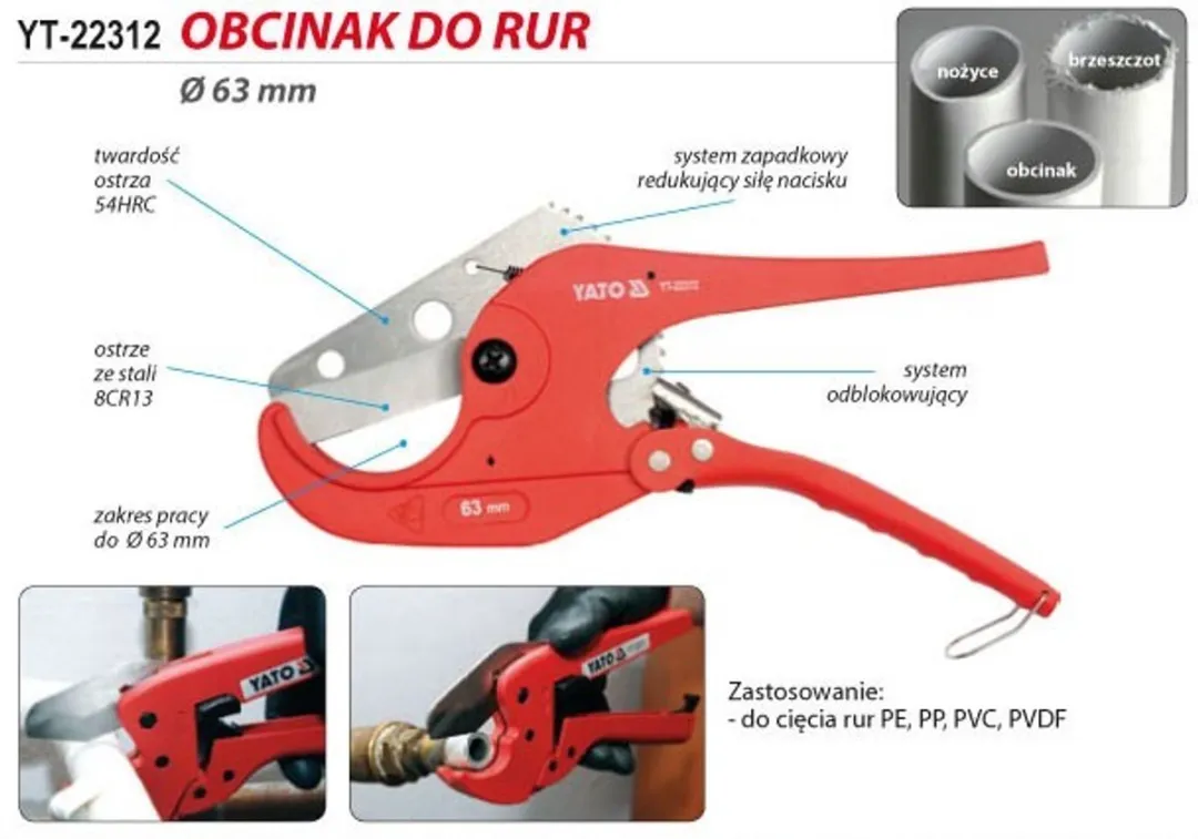 Toya Yato Buisknipper voor PVC tot 63mm - Rood - afbeelding 6 van 6
