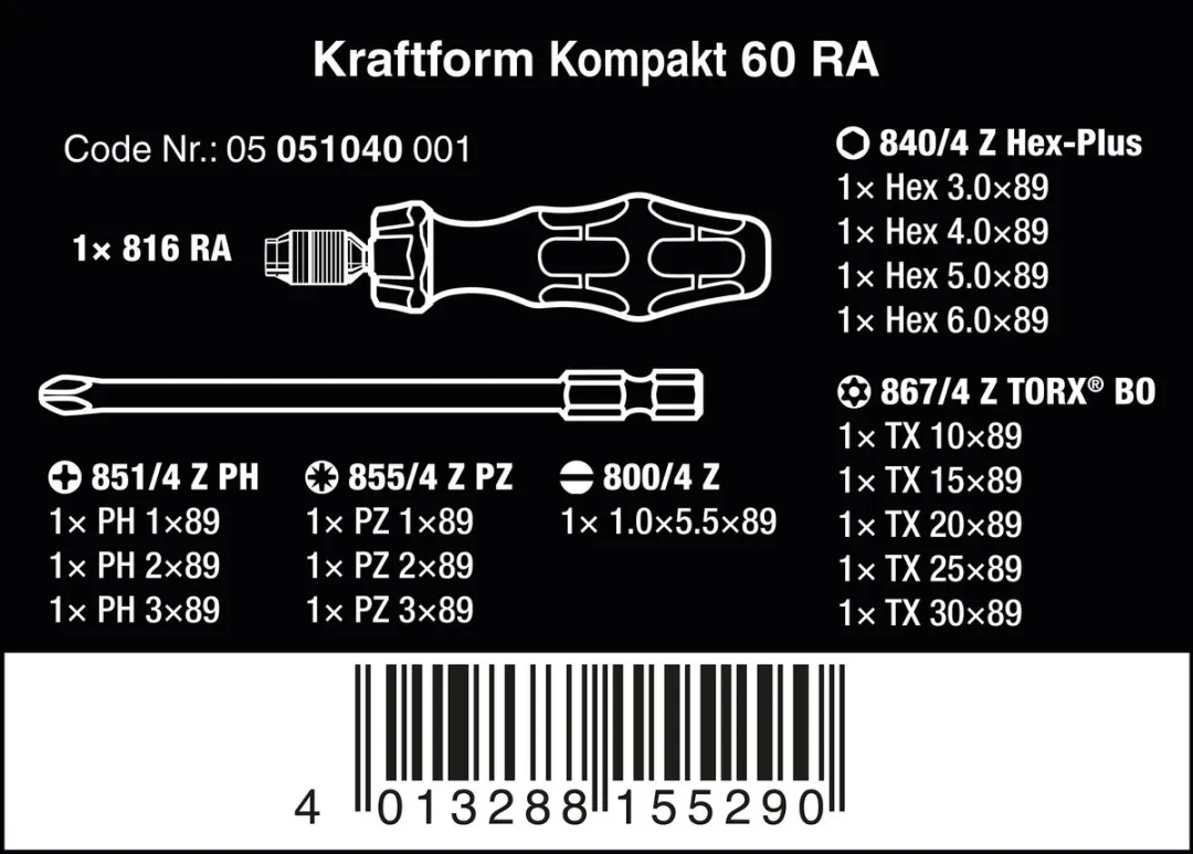 Wera KK 60 RA Ratelschroevendraaier 1/4" T - 6.3mm - 05051040001