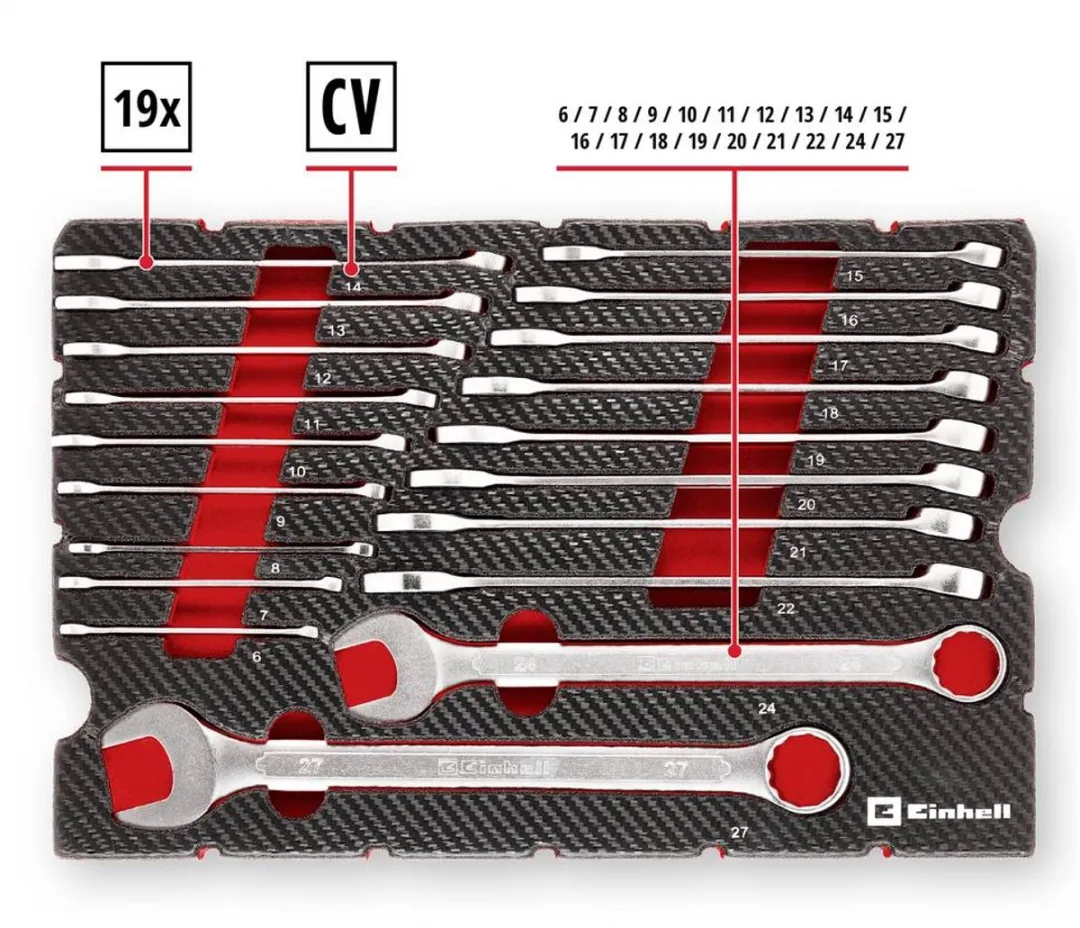 Einhell 370521 Ring-steeksleutelset 19-delig - Rood/zwart