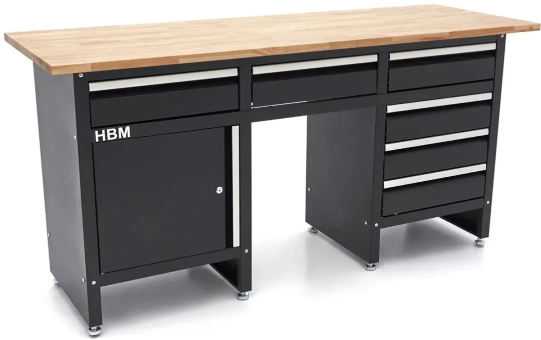 HBM 171cm Werkbank - 6 Lades Massief Houten Werkblad