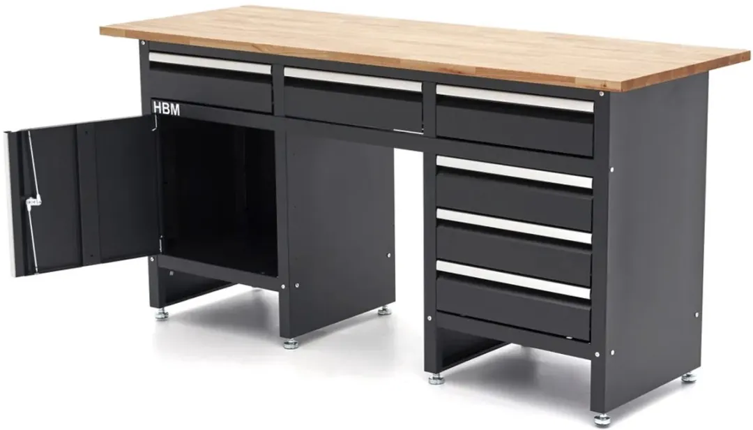 HBM 171cm Werkbank - 6 Lades Massief Houten Werkblad