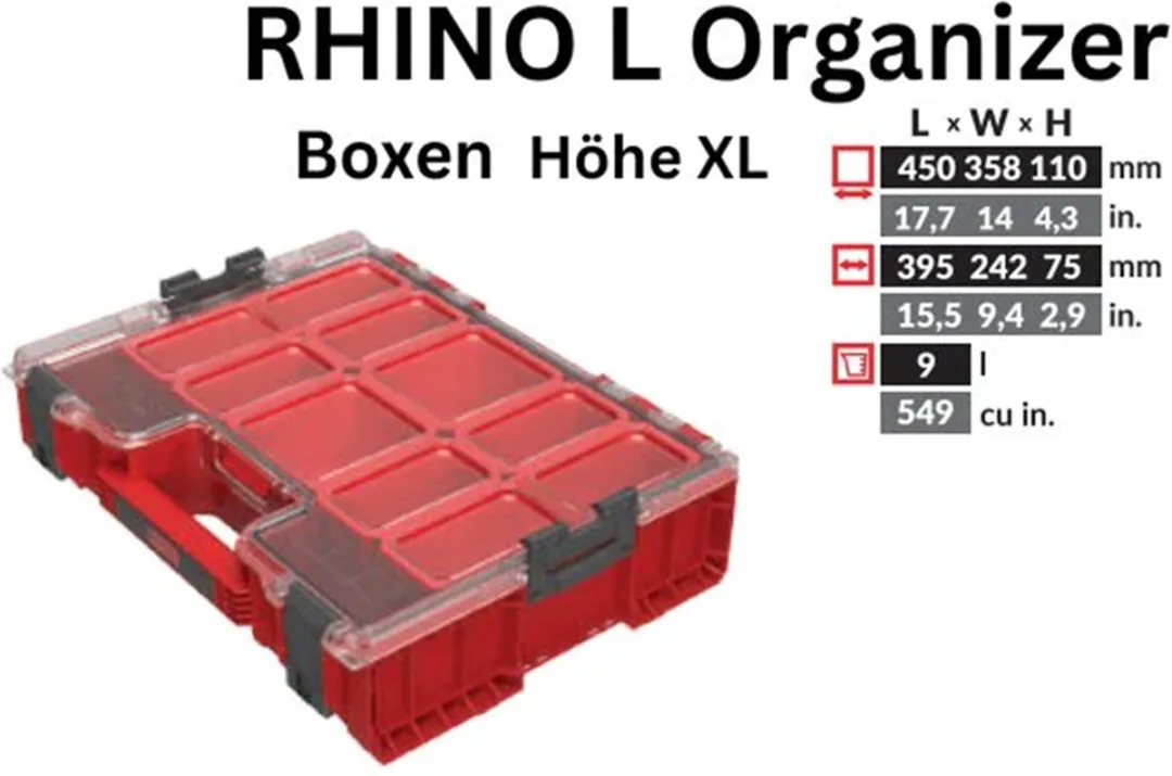 Toolbrothers RHINO L Organizer ULTRA - 8x Opbergdozen 9L - IP54 - Rood