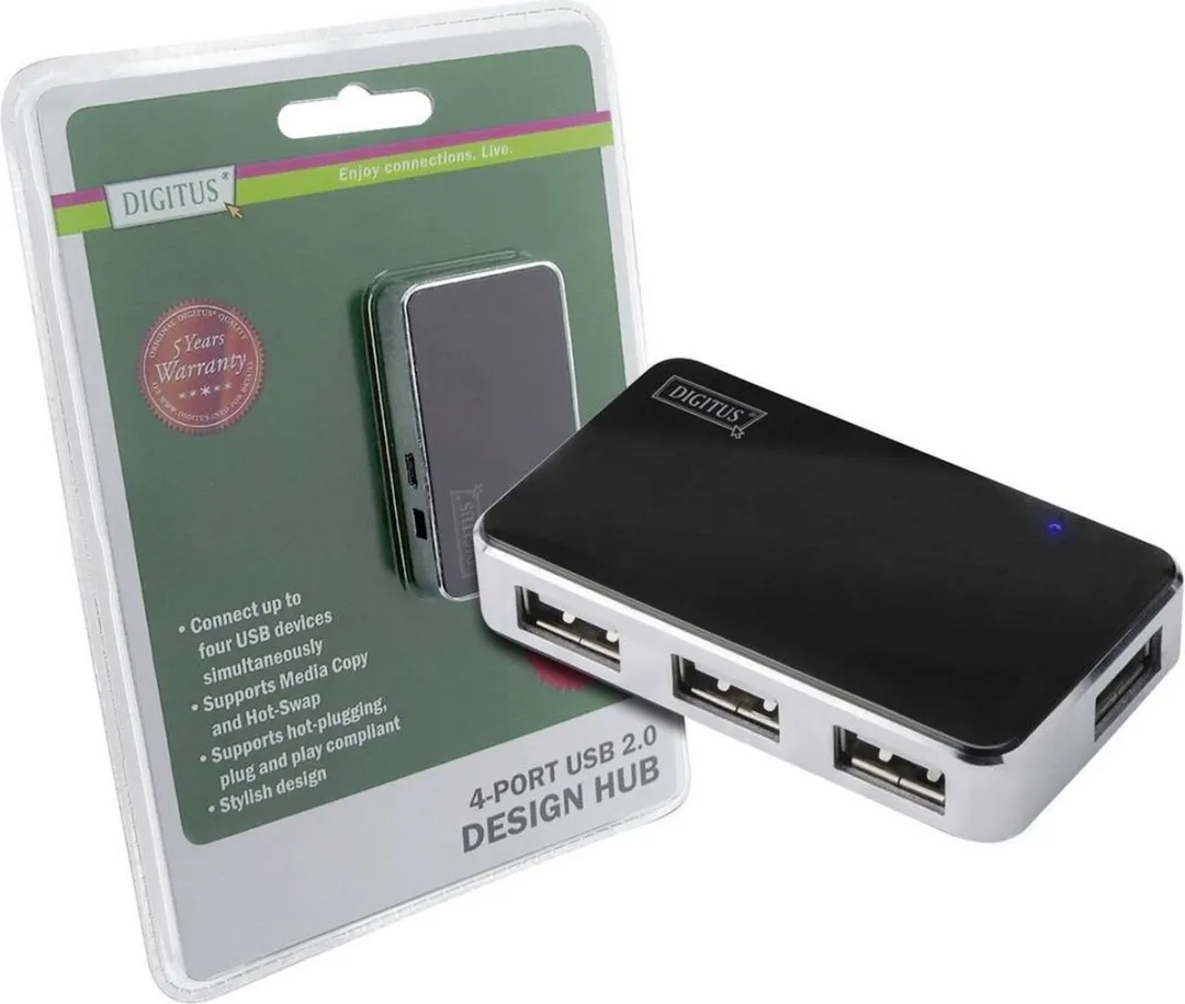 Digitus DA-70220 USB 2.0-hub 4 Poorten - Zwart/Zilver