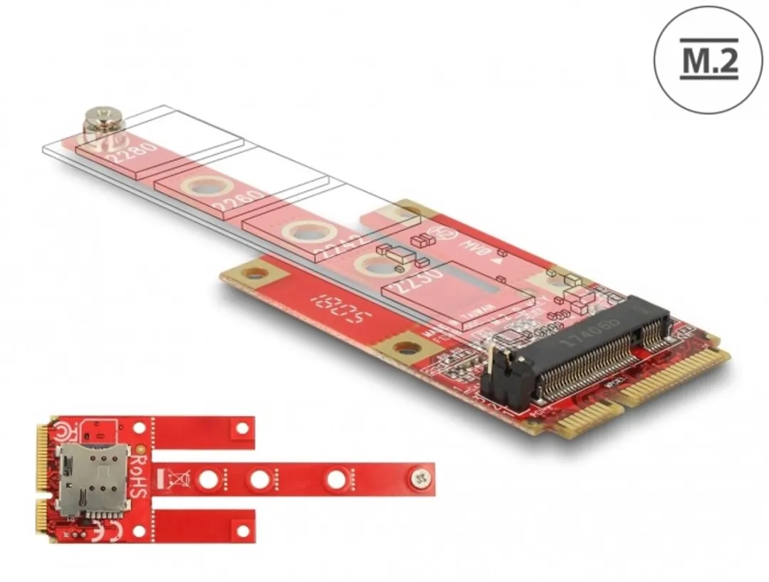 Delock PCIe naar M.2 Key B + Micro SIM Converter - Rood