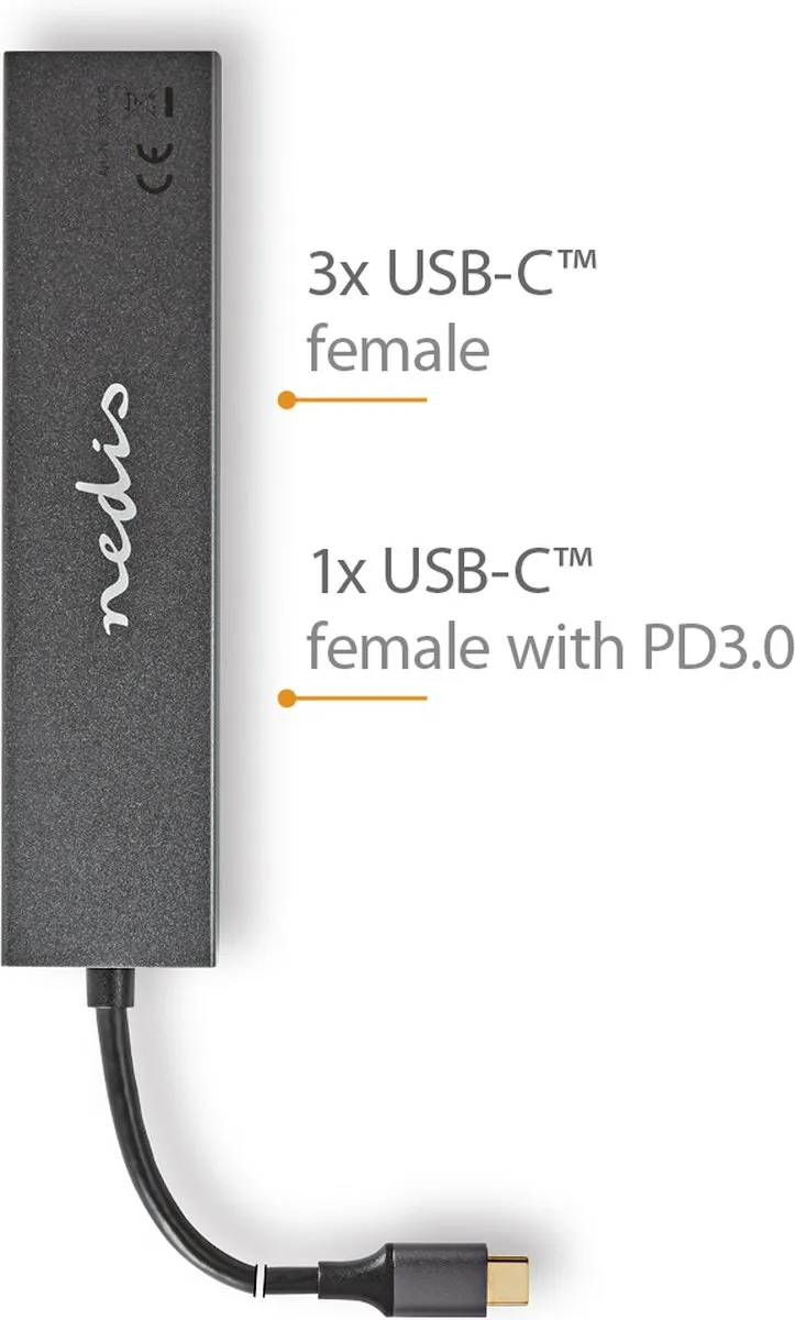 Nedis UHUBU3470AT USB-C Hub 4 Poorten 10Gbps - Antraciet - afbeelding 6 van 6