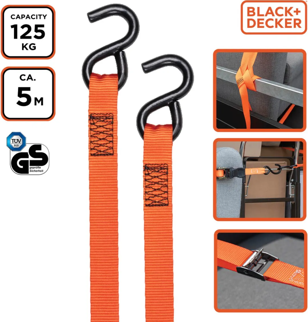 BLACK+DECKER Spanband 5m 125kg - Oranje/Zwart