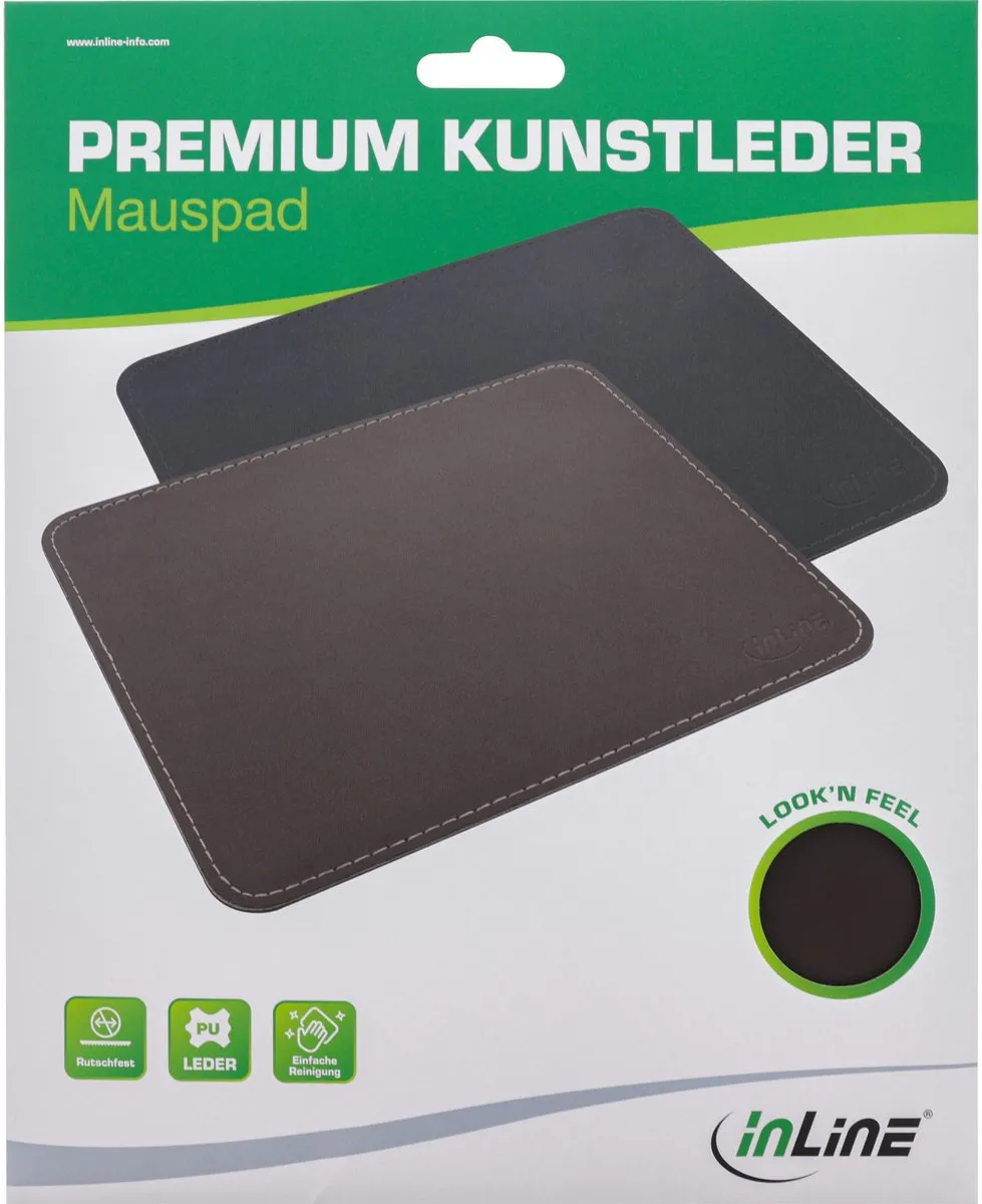InLine Premium PU Lederen Muismat 55459L - Zwart