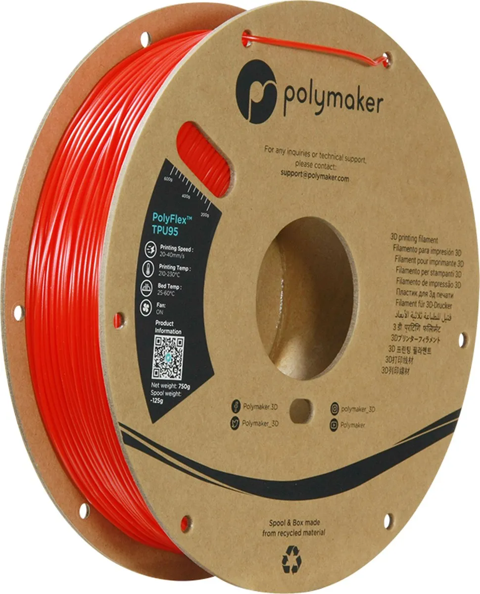 Polymaker PolyFlex TPU-95A Filament 1.75mm - 750g Rood
