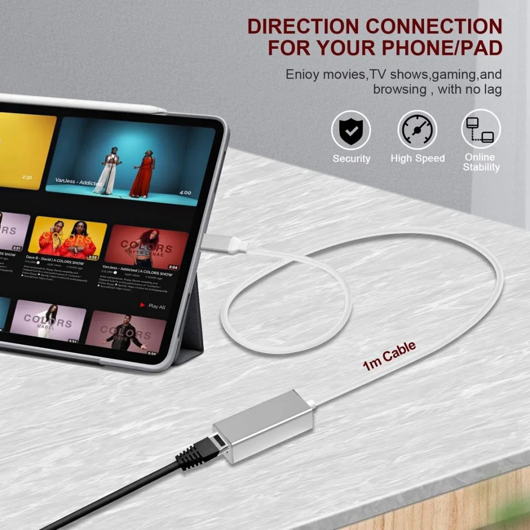 NÖRDIC LAN-LGT Lightning naar Ethernet-adapter 10/100Mbps - 1m - Wit