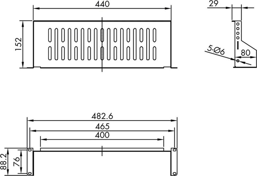 Value 19" Legplank 485x150mm 2HE - 15 kg - Zwart - afbeelding 4 van 5