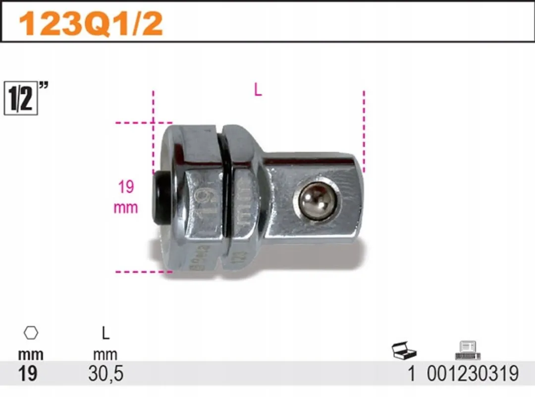 Beta Overgangsadapter 1/2" - 19mm Zeskant - afbeelding 5 van 5