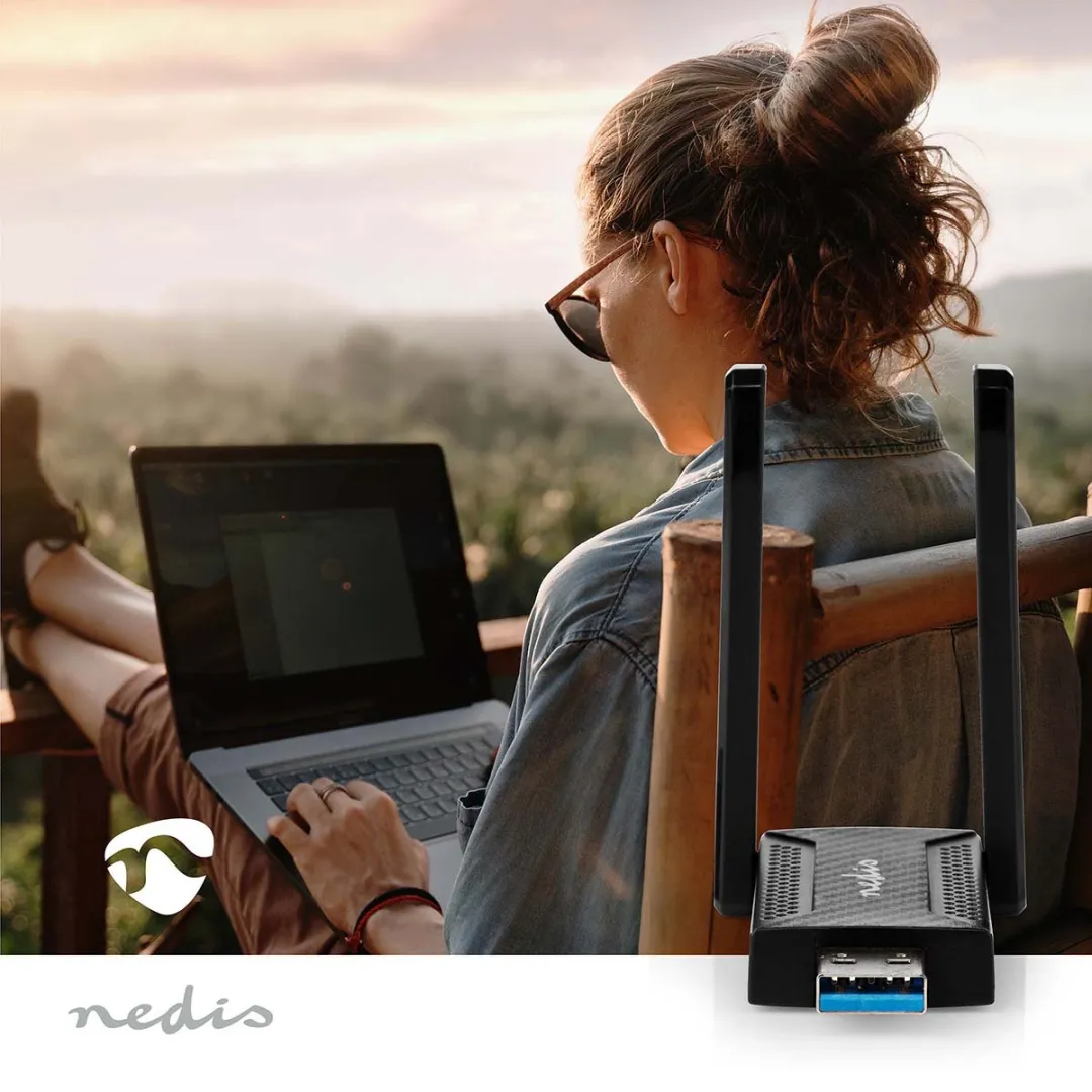 Nedis WSNWA1210BK Wi-Fi Dongel AC1200 - USB 3.0 - Zwart