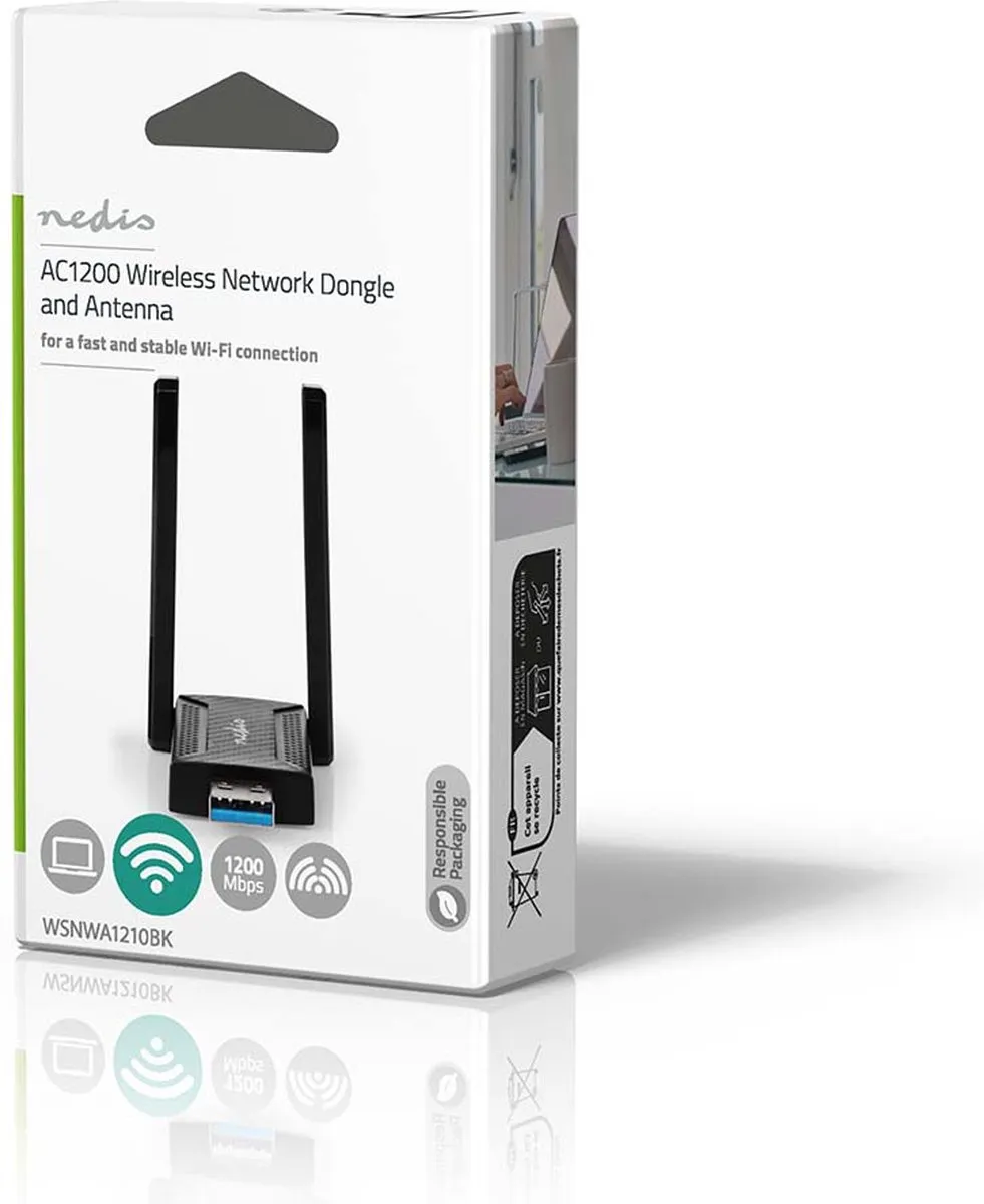Nedis WSNWA1210BK Wi-Fi Dongel AC1200 - USB 3.0 - Zwart - afbeelding 6 van 6