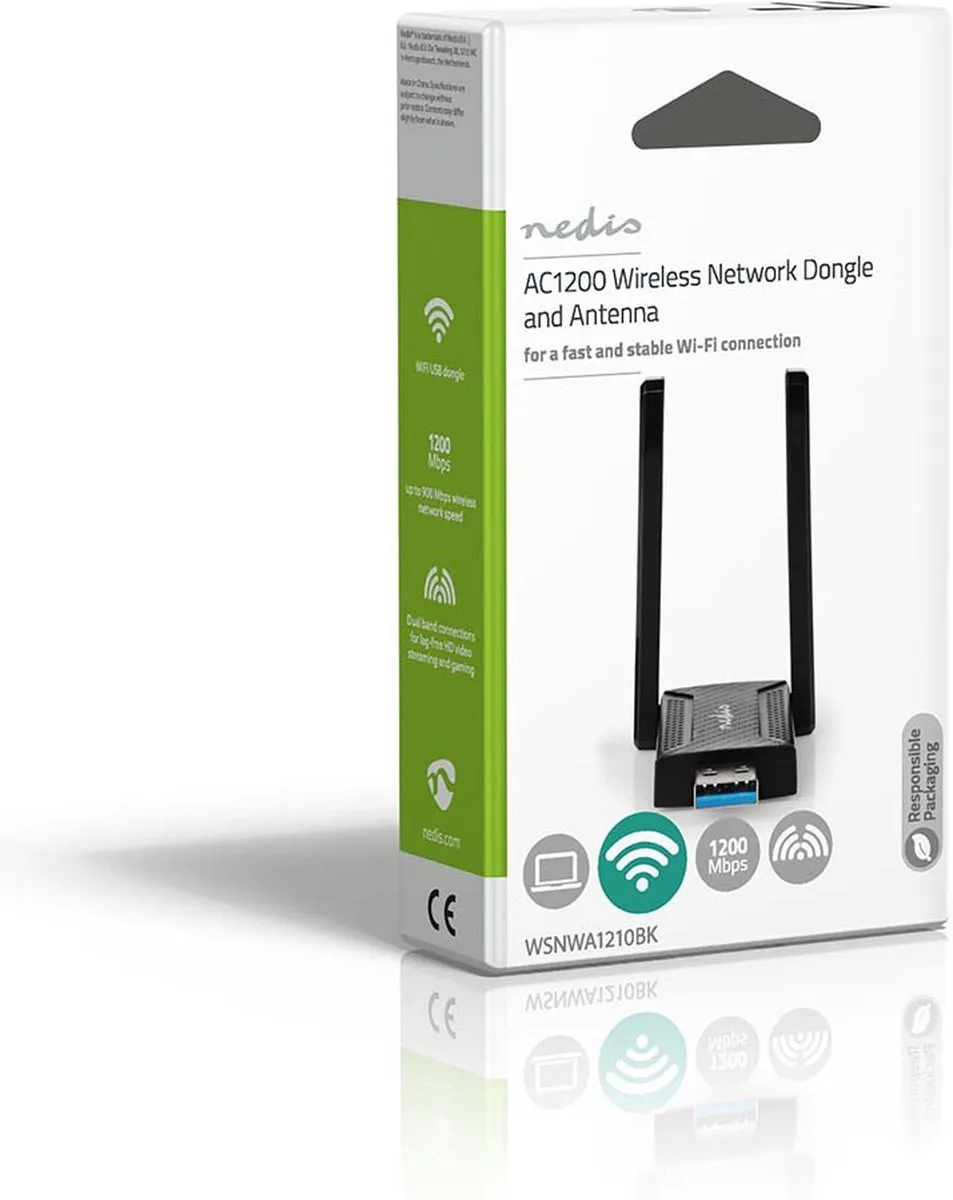 Nedis WSNWA1210BK Wi-Fi Dongel AC1200 - USB 3.0 - Zwart