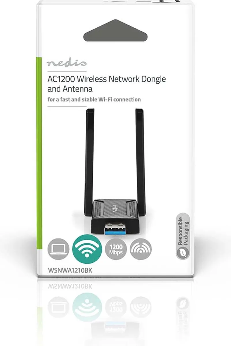 Nedis WSNWA1210BK Wi-Fi Dongel AC1200 - USB 3.0 - Zwart