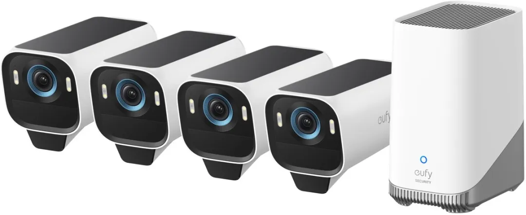 eufy Security S3 Pro Buitencamera's, 4 Pack met HomeBase 3 - Outdoorcam set - 4K Ultra HD resolutie, MaxColor Vision™ technologie, Zonne-energie met SolarPlus™ 2.0, Compatibel met Apple HomeKit, Alexa en Google Assistant
