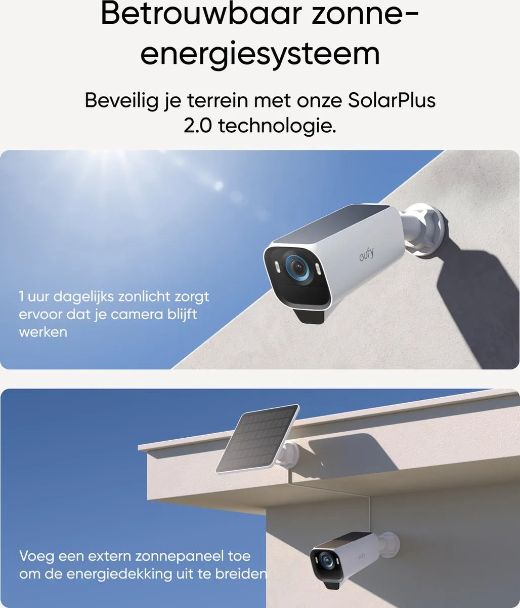eufy Security S3 Pro Buitencamera's, 4 Pack met HomeBase 3 - Outdoorcam set - 4K Ultra HD resolutie, MaxColor Vision™ technologie, Zonne-energie met SolarPlus™ 2.0, Compatibel met Apple HomeKit, Alexa en Google Assistant