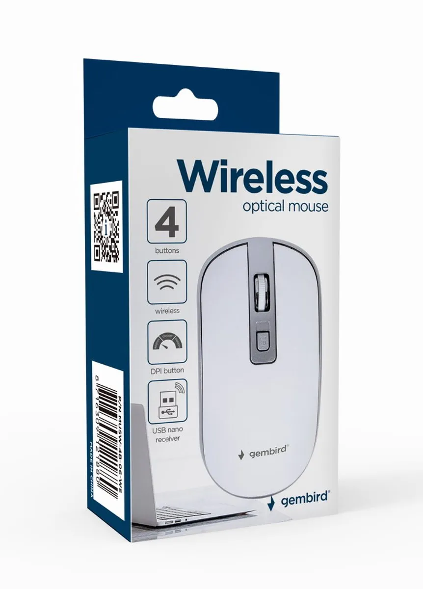 Gembird MUSW-4B-06-WS Ambidextrous Draadloze Muis - 1600 DPI - Wit/Zilver
